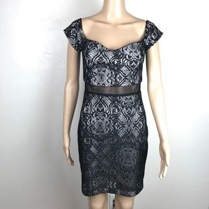 Guess black lace cut out midi dress w/cap sleeves